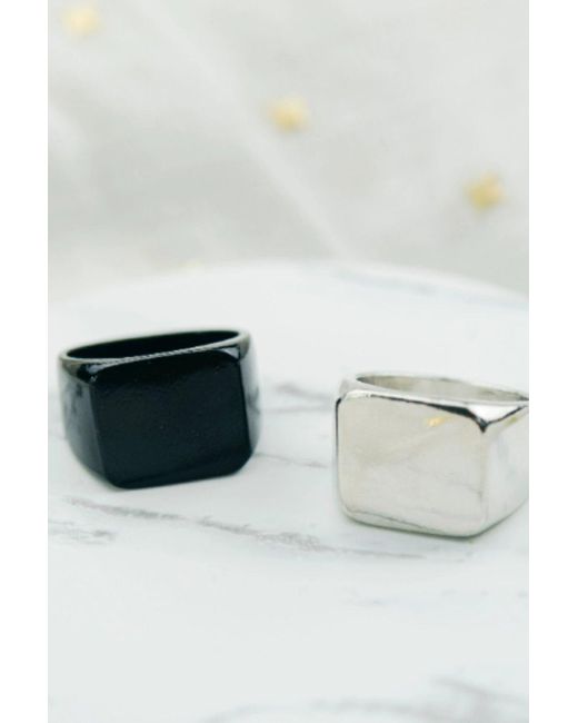 BoohooMAN Black The Colourful Aura Flat Top 15mm Wide Square Punk Classic Hiphop Stackable Signet Ring for men