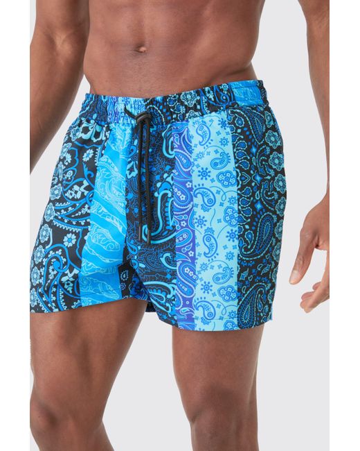 BoohooMAN Blue Short Length Bandana Swim Short for men