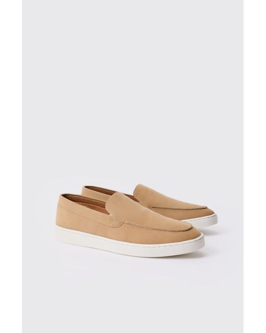 Boohoo White Faux Suede Slip On Loafer In Beige