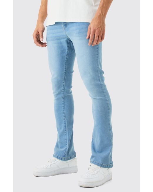 Boohoo Skinny Stretch Flare Jean In Light Blue