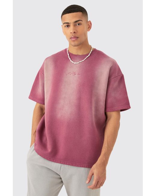 BoohooMAN Man Oversized Half Sleeve Sun Bleach Sweatshirt in Pink für Herren