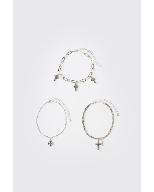 BoohooMAN Blue Cross Charm Bracelet 3 Pack for men