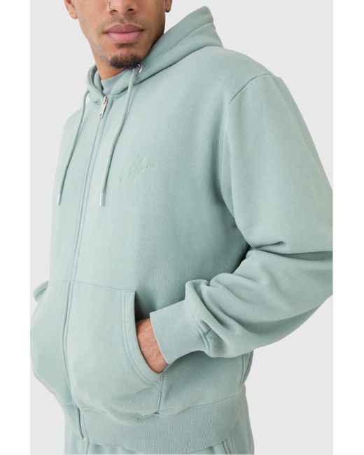 BoohooMAN Green Oversized Man Boxy Zip Hooded Washed Tracksuit for men
