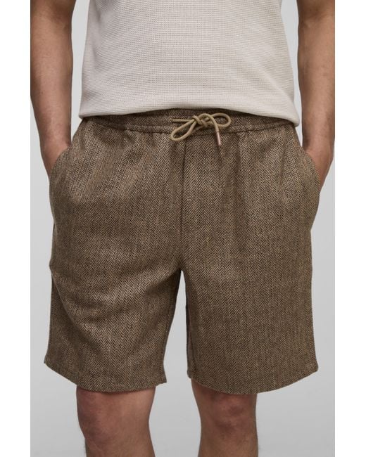 Pantalón Corto Holgado De Espiguilla Con Cintura Elástica Boohoo de color Natural
