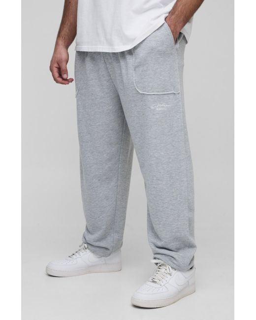 BoohooMAN Gray Plus Official Embroidered Oversized Loopback Sweatpants for men