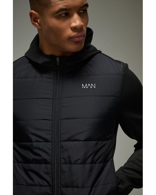 Man Active Lightweight Quilted Zip Through Regular Fit Hoodie Boohoo de color Gray