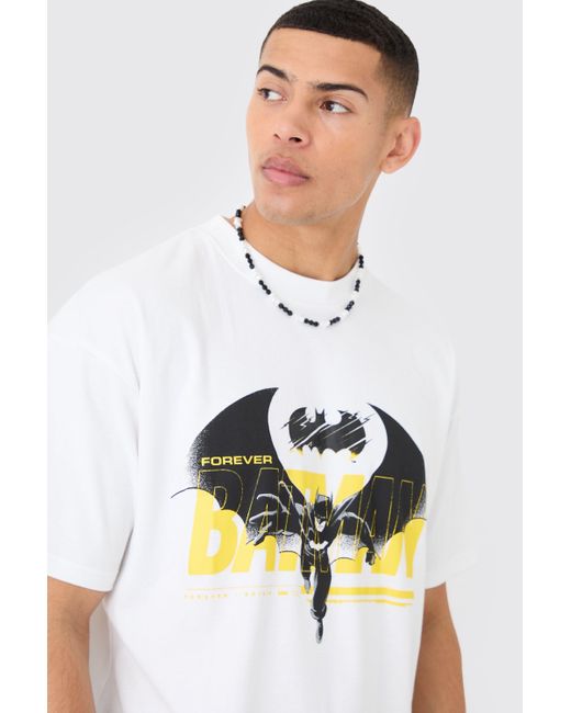BoohooMAN White Oversized Batman License T-shirt And Short Set for men