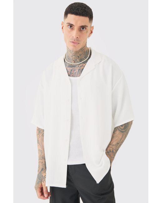 BoohooMAN Tall Short Sleeve Oversized Linen Shirt In White for men