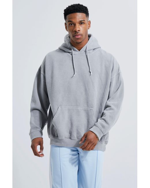 Boohoo Oversized Washed Collection Print Hoodie in Gray | Lyst