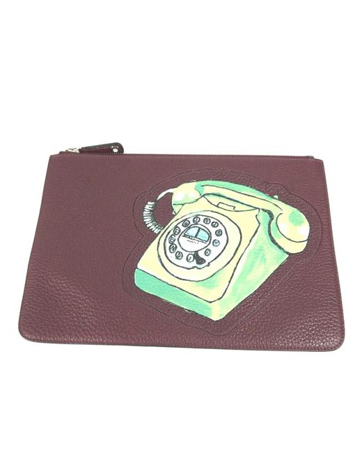 BoohooMAN Purple Fendi Preloved Vintage Phone Leather Clutch Unisex - Brown Clutches for men