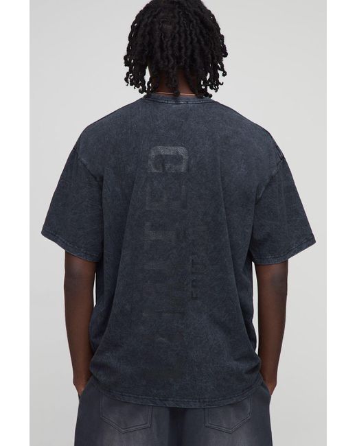 BoohooMAN Blue Oversized Limited Edition Text Washed Printed T-Shirt for men