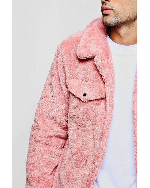 BoohooMAN Faux Fur Trucker Coat in Pink for Men Lyst UK