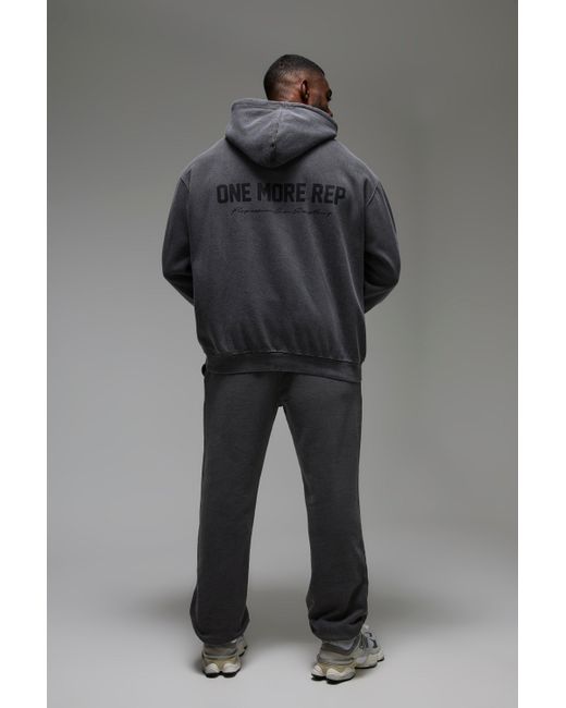 BoohooMAN Black Active One More Rep Oversized Washed Sweatpants for men