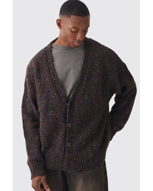 BoohooMAN Black Oversized Textured Brushed Knitted Cardigan for men