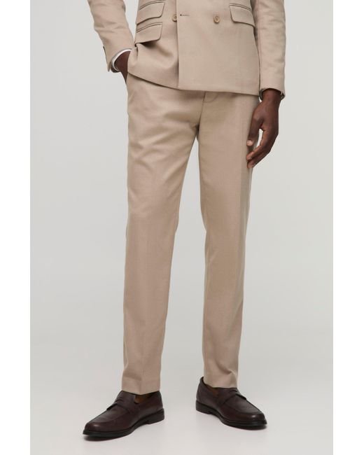 Boohoo Natural Slim Fit Textured Tailored Trouser