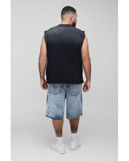 BoohooMAN Blue Plus Relaxed Fit Colour Block Panelled Jorts for men