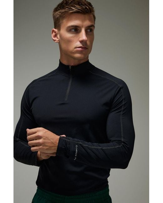 BoohooMAN Black Common Pace Running Reflective Muscle Fit 1/4 Zip for men