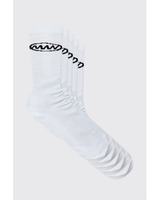 BoohooMAN 5 Pack Man Logo Sports Socks in White für Herren