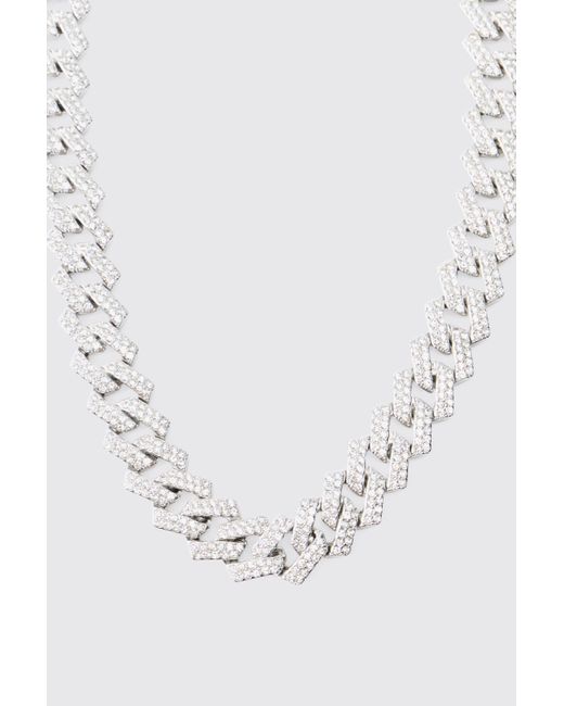 BoohooMAN White Fully Iced Cuban Necklace for men