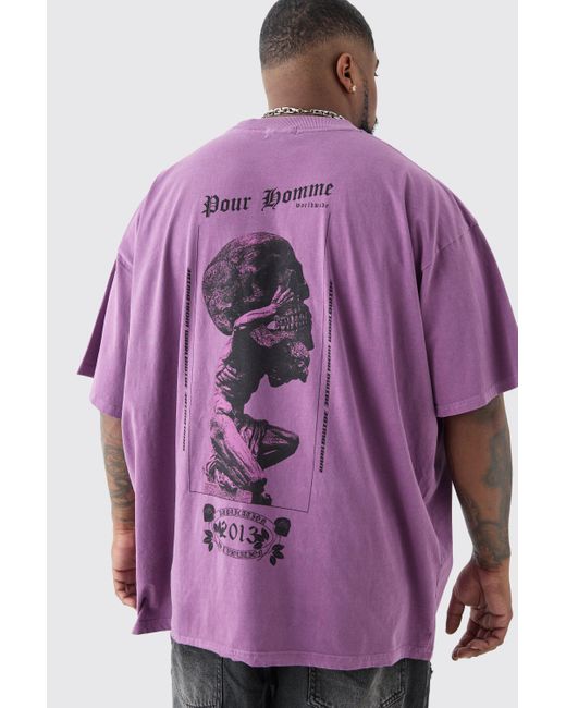 BoohooMAN Purple Plus Oversized Extended Neck Skull Overdye Graphic T-shirt for men