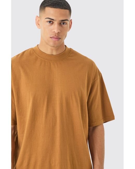 BoohooMAN Brown Oversized Extended Neck Basic T-shirt for men