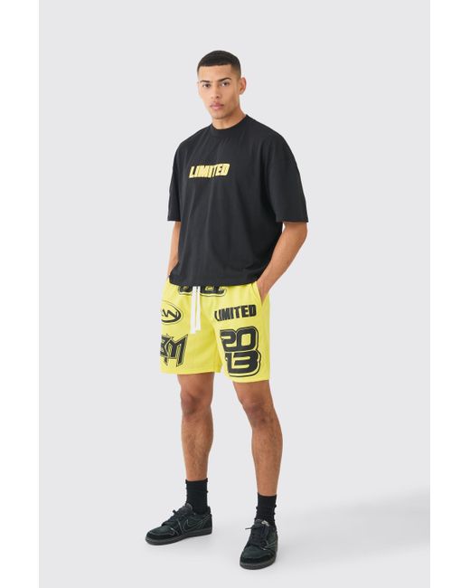 BoohooMAN Oversized Boxy Limited T-shirt & Mesh Basketball Shorts in Black für Herren