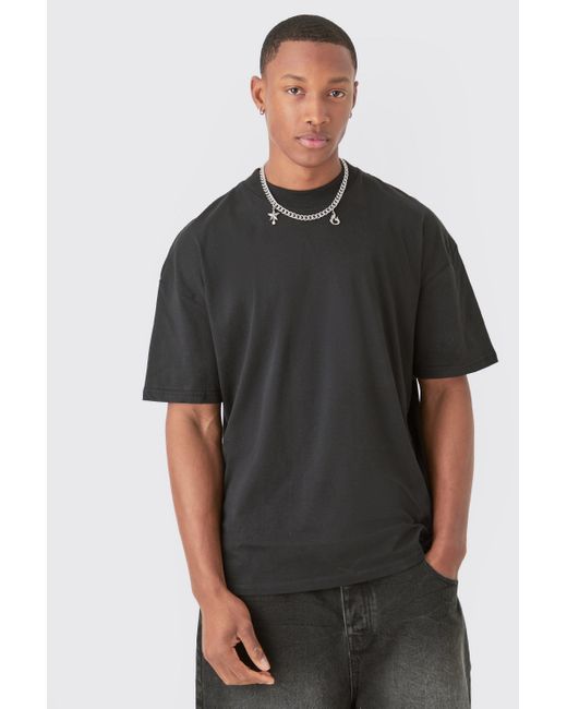 BoohooMAN Black Oversized Over The Seam Renaissance Line Print T-shirt for men