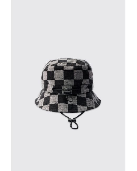 BoohooMAN Gray Checkerboard Bucket Hat In Black for men