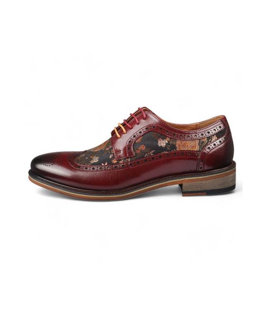 BoohooMAN Red Infinity Leather Leather Floral Print Brogue Dress Shoes - Ross for men