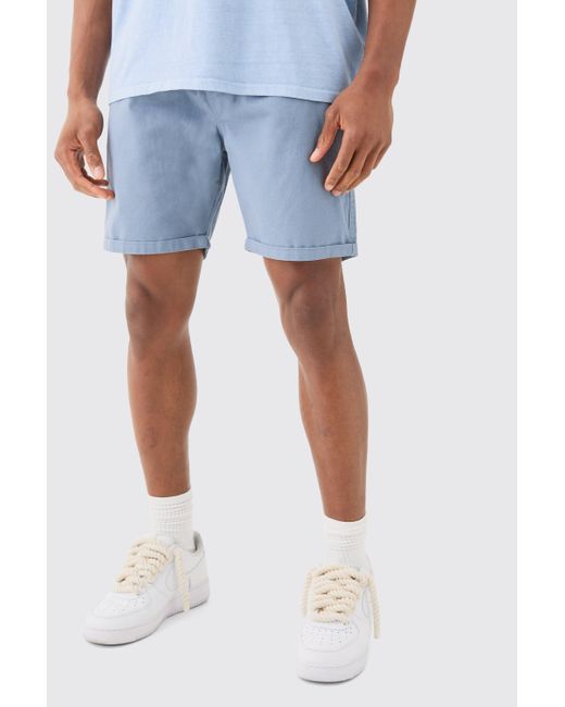 Slim Fit Elastic Waist Bermuda Shorts Boohoo de color Blue