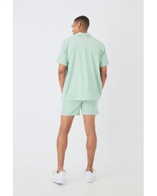 Boohoo Green Oversized Short Sleeve Satin Shirt & Short Set