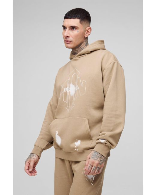 BoohooMAN Tall lockerer Oversize Man Trainingsanzug mit Farbspritzern in Natural für Herren