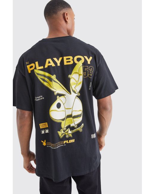 BoohooMAN Blue Oversized Playboy License T-shirt for men