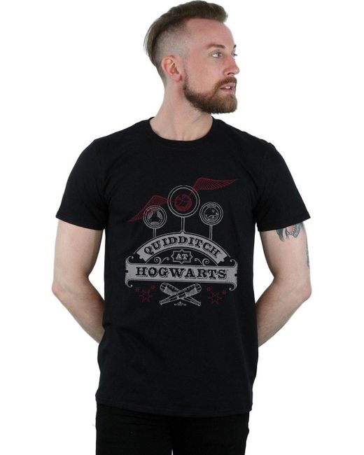 BoohooMAN Black Harry Potter Quidditch At Hogwarts T-shirt for men