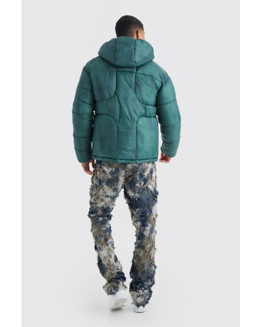 Boohoo Green Tie Dye Quilted Puffer With Hood