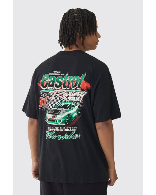 BoohooMAN Black Oversized Castrol Gtx License Print T-Shirt for men