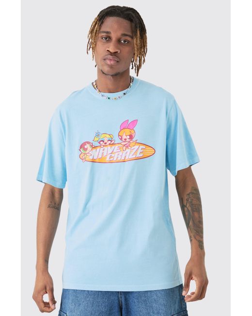 BoohooMAN Tall Powerpuff Licence Printed T-shirt In Blue for men