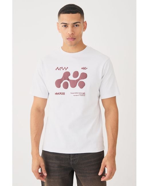 BoohooMAN White Heavyweight Interlock Abstract Puff Print T-shirt for men