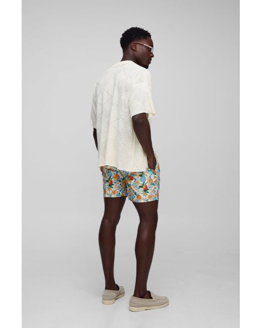 Mid Length Multi Orange Swim Shorts Boohoo de color Blue