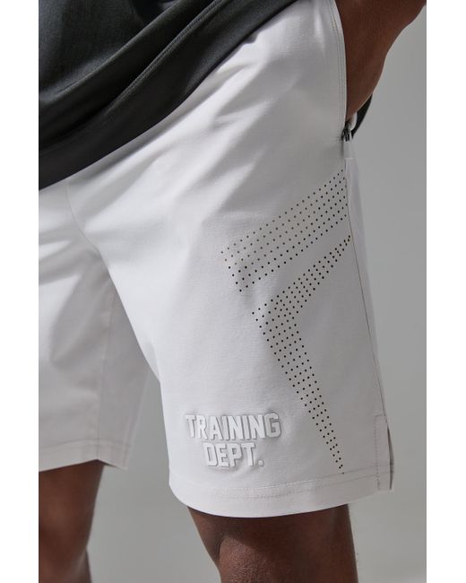 BoohooMAN Gray Active Training Dept Perforated Stretch Woven 7inch Short for men