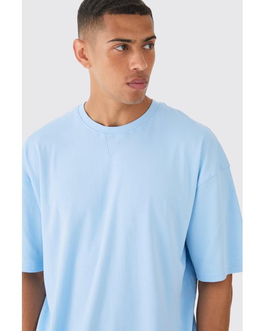 BoohooMAN Premium Oversized Super Clean Interlock T-shirt in Blue für Herren