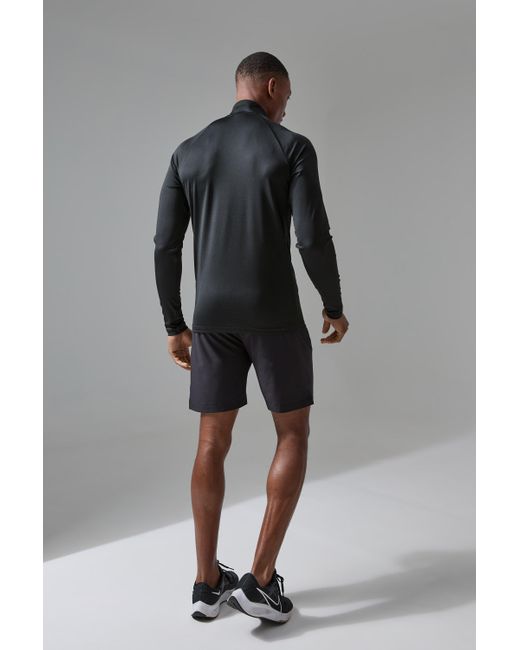 BoohooMAN Active Training Dept Muscle Fit Perforated Quarter Zip Top in Black für Herren
