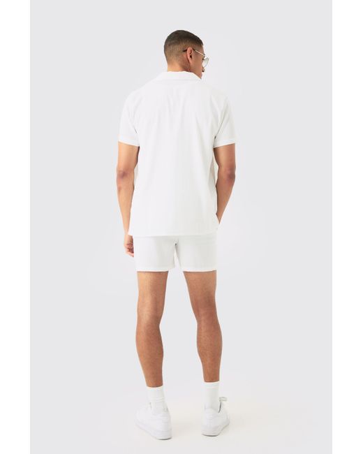 BoohooMAN Short Sleeve Satin Shirt & Short Set in White für Herren