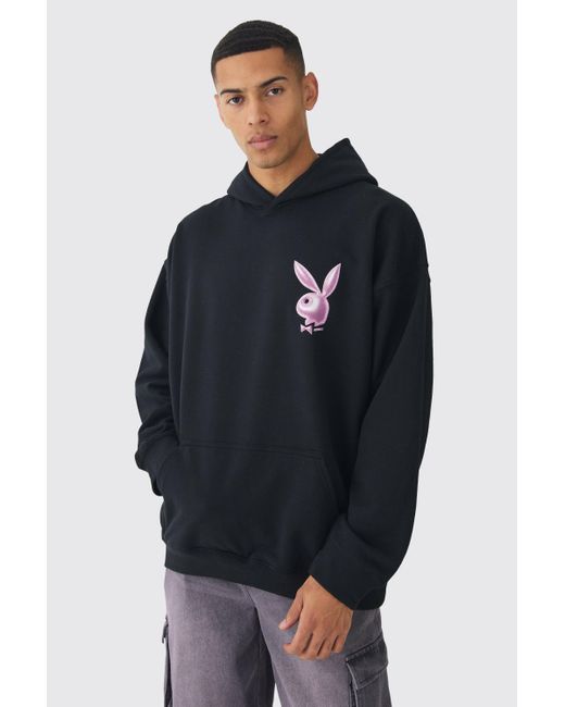 BoohooMAN Blue Oversized Playboy Varsity License Print Hoodie for men