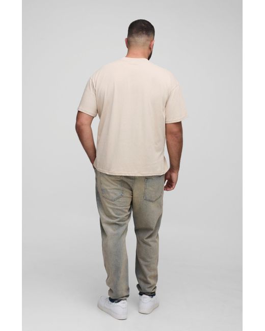 BoohooMAN Gray Plus Slim Fit Subtle Ripped Tinted Jeans With Let Down Hem for men