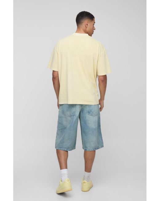 BoohooMAN Yellow Oversized Extended Neck Washed Palm Graphic T-Shirt for men