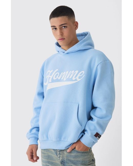 BoohooMAN Oversize Homme Hoodie mit Applikation in Blau fur Herren Lyst DE