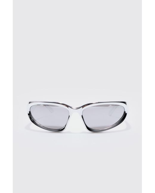 Wrap Around Sunglasses In Silver Grey Boohoo de color White