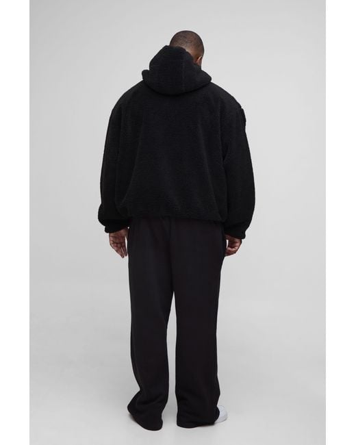 BoohooMAN Blue Plus Oversized Borg Zip Through Hooded Jacket for men