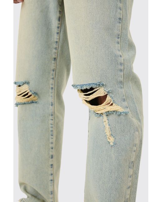 BoohooMAN Relaxed Rigid Ripped Knee Jeans In Antique Blue for men